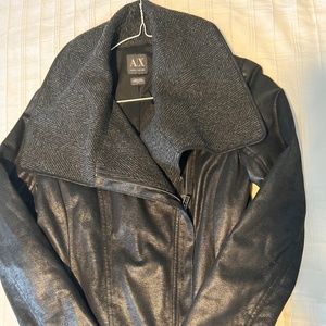 Armani Exchange Faux Leather Zip- Up Jacket with Cowl Neck